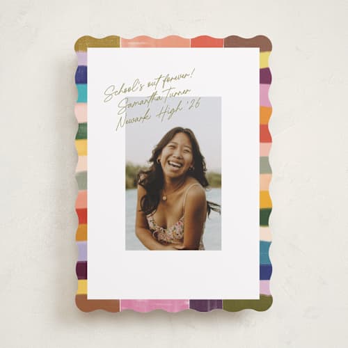 This is a olive graduation announcements with standard by Sierra Lee called colorful scallop printing on recycled smooth signature in standard