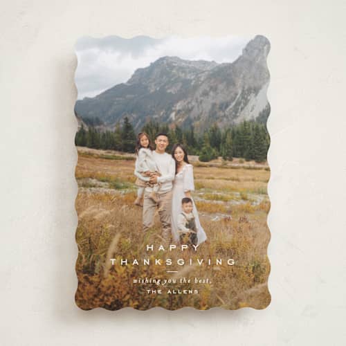 This is a snow thanksgiving cards invitations with standard by Louise Kay called happily thankful printing on recycled smooth signature in standard