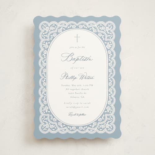 This is a sky baptism and christening announcements with standard by Christy Hy Lee called delicated lace printing on signature in standard