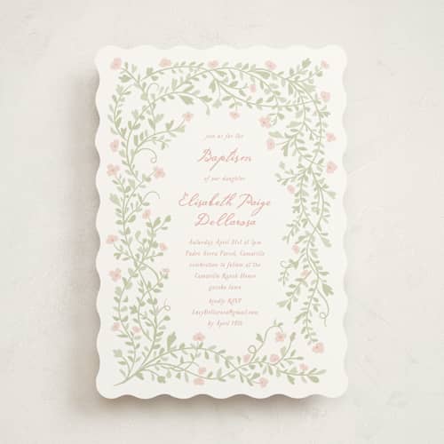 This is a rosa baptism and christening announcements with standard by Kamala Nahas called vigne a fleur printing on signature in standard