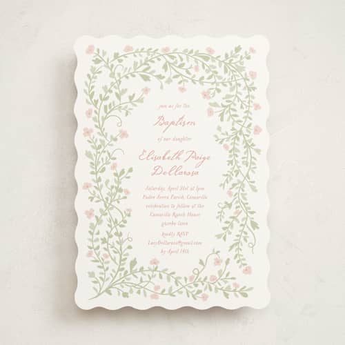 This is a rosa baptism and christening announcements with standard by Kamala Nahas called vigne a fleur printing on signature in standard