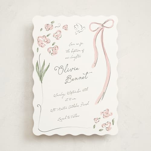 This is a rose baptism and christening announcements with standard by Helena Vitto called by grace printing on signature in standard