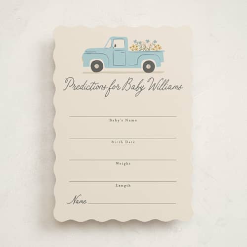 This is a lake baby shower game activity cards with standard by Karidy Walker called classic truck printing on signature in standard