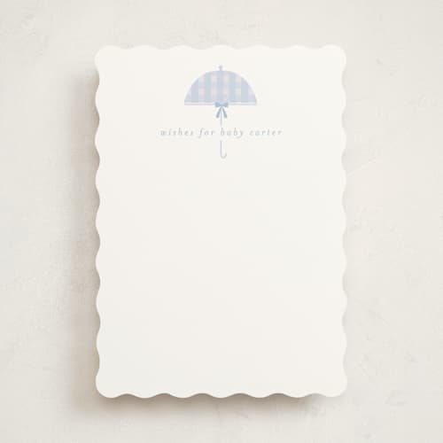 This is a sky baby shower game activity cards with standard by Angela Thompson called plaid brolly printing on signature in standard