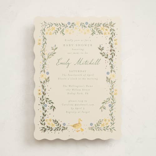 This is a vanilla foil stamped baby shower invitations with foil pressed by frau brandt called cottage life printing on signature in standard