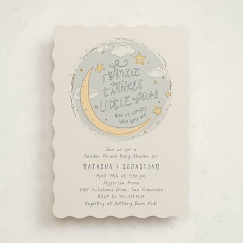This is a happy foil stamped baby shower invitations with foil pressed by letterfix called twinkle printing on signature in standard