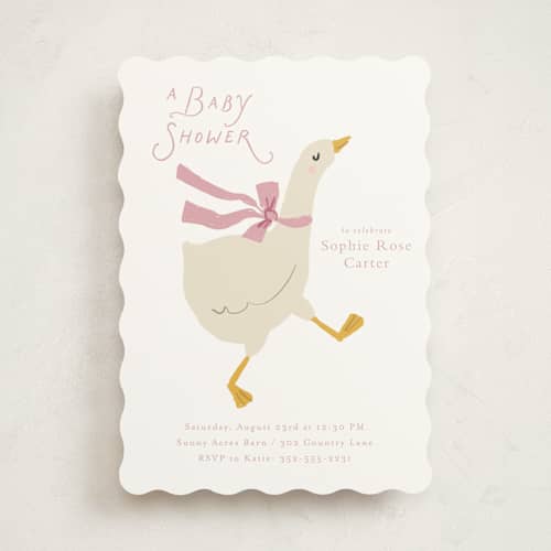 This is a rose baby shower invitations with standard by Lori Wemple called goose printing on signature in standard