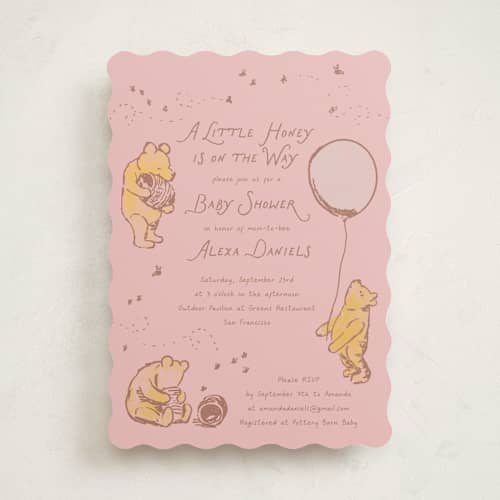 This is a cupcake baby shower invitations with standard by Jenna Holcomb called disney's winnie the pooh little honey printing on signature in standard
