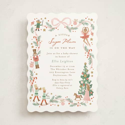 This is a petal baby shower invitations with standard by Jennifer Wick called little sugar plum printing on signature in standard