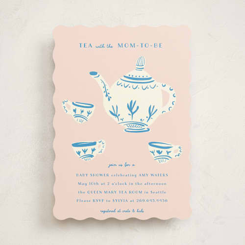 This is a blush baby shower invitations with standard by Ani Somi called china tea set printing on signature in standard