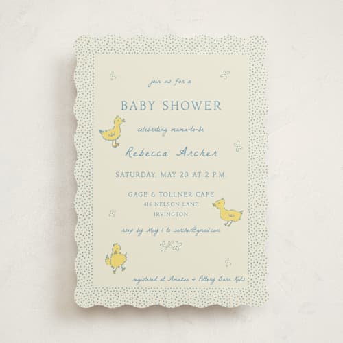 This is a robin’s egg baby shower invitations with standard by Sarah Rosenthal called sweet peeps printing on signature in standard