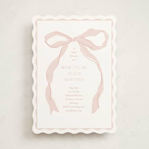 This is a blush baby shower invitations with standard by Baumbirdy called framed bow printing on signature in standard