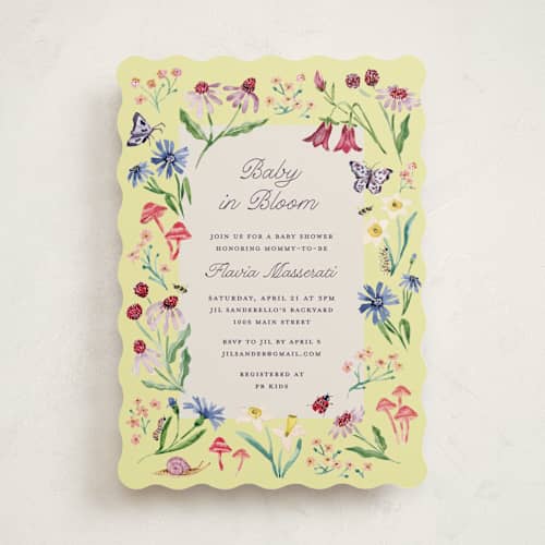 This is a citrus baby shower invitations with standard by Pati Cascino called blooming garden printing on signature in standard