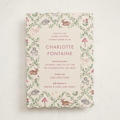 This is a mulberry baby shower invitations with standard by Sarah Knight called trellis printing on signature in standard