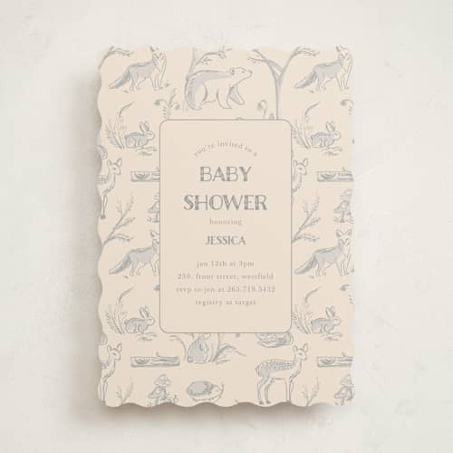 This is a bamboo baby shower invitations with standard by Teju Reval called forest toile printing on signature in standard