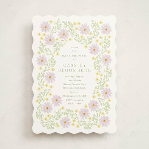 This is a daisy baby shower invitations with standard by Baumbirdy called blooming baby frame printing on signature in standard