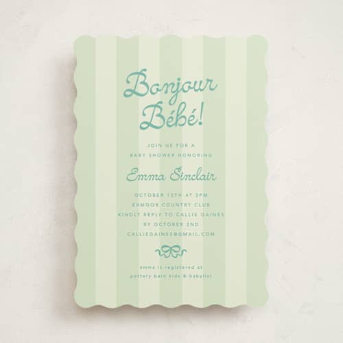This is a mint baby shower invitations with standard by Olivia Raufman called mariniere printing on signature in standard