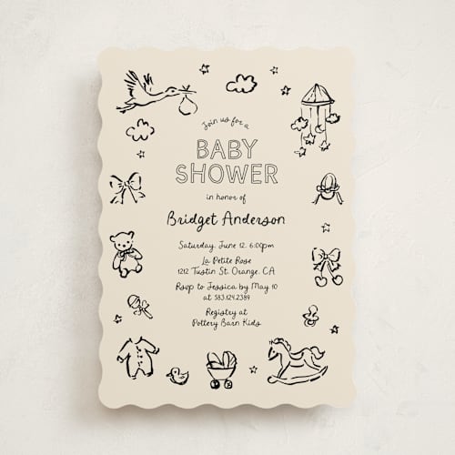 This is a onyx baby shower invitations with standard by Cass Loh called bundle of joy sketches printing on signature in standard