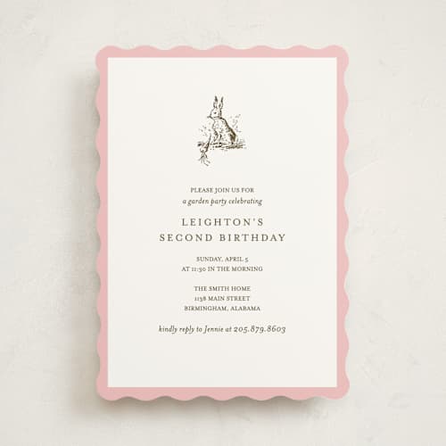 This is a blush kids birthday invitations with standard by Megan Davis called classic bunny printing on signature in standard