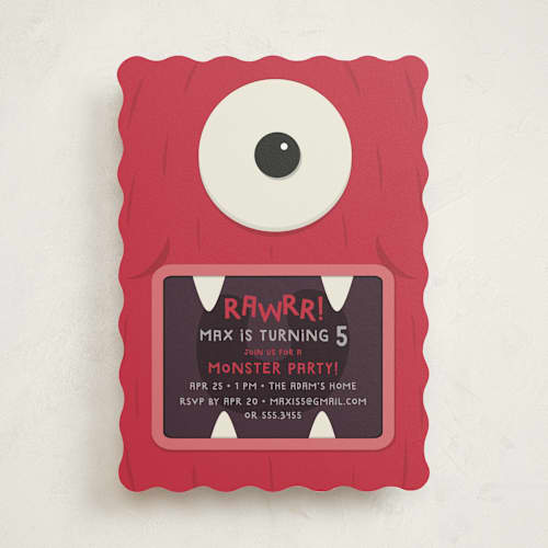 This is a scary scarlet kids birthday invitations with standard by Lori James called monster party printing on signature in standard