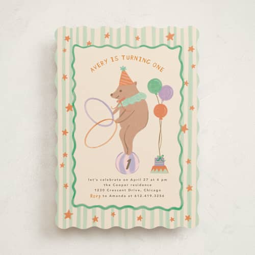 This is a wasabi kids birthday invitations with standard by Creo Study called preppy carnival printing on signature in standard