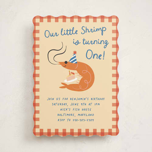 This is a cajun kids birthday invitations with standard by Jennifer Lew called party prawn printing on signature in standard