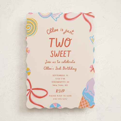 This is a cookie kids birthday invitations with standard by Lissabeth Anglin called super sweet printing on signature in standard
