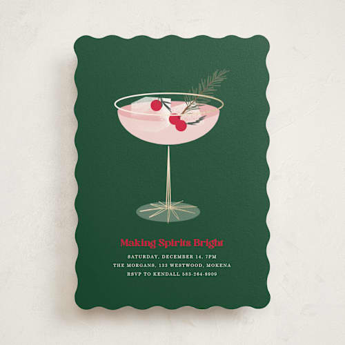This is a evergreen holiday party invitations with foil pressed by Baumbirdy called holiday cocktail printing on signature in standard