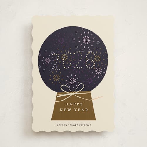 This is a cream business holiday cards with foil pressed by Ani Somi called new year globe printing on signature in standard