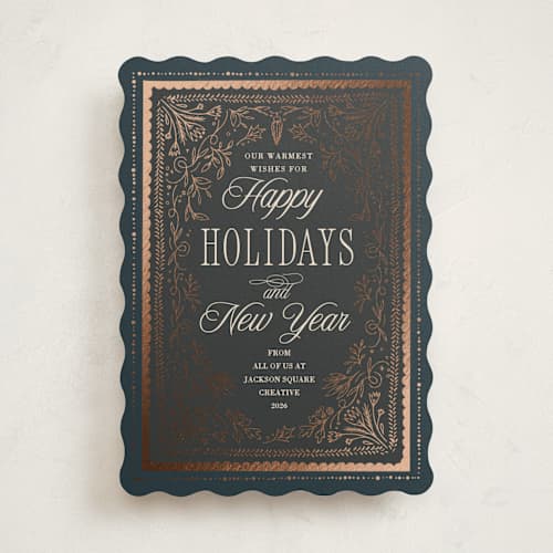 This is a coal business holiday cards with foil pressed by Hannah Williams called gilded hand drawn frame printing on signature in standard