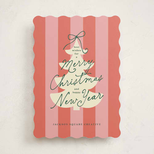 This is a candy business holiday cards with standard by Louise Kay called merry snowy tree printing on signature in standard