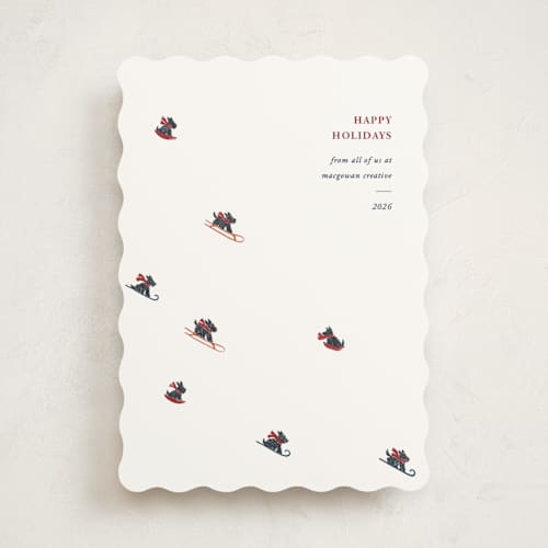 This is a crimson business holiday cards with standard by Diane Pearse called sledding scotties printing on signature in standard