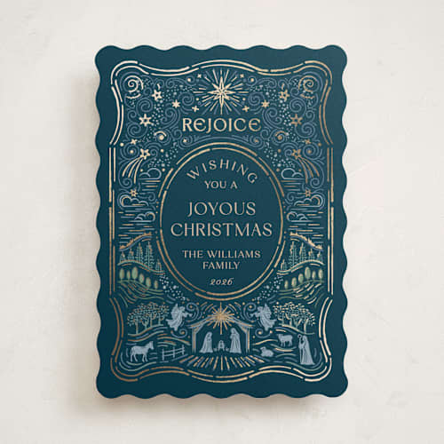 This is a silent night foil pressed holiday cards with foil pressed by Paper Sun Studio called o holy night printing on signature in standard