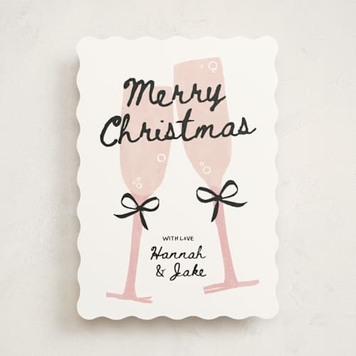 This is a rose non photo holiday cards with standard by Kamala Nahas called cheers printing on signature in standard