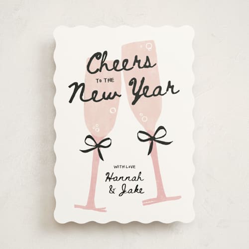 This is a rose non photo holiday cards with standard by Kamala Nahas called cheers printing on signature in standard