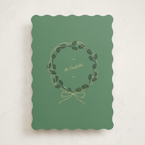 This is a pine non photo holiday cards with standard by Jen Ramsey called holiday pinecones printing on signature in standard