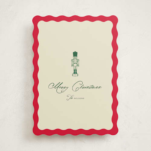 This is a poinsettia non photo holiday cards with standard by Jen Ramsey called holiday nutcracker printing on signature in standard