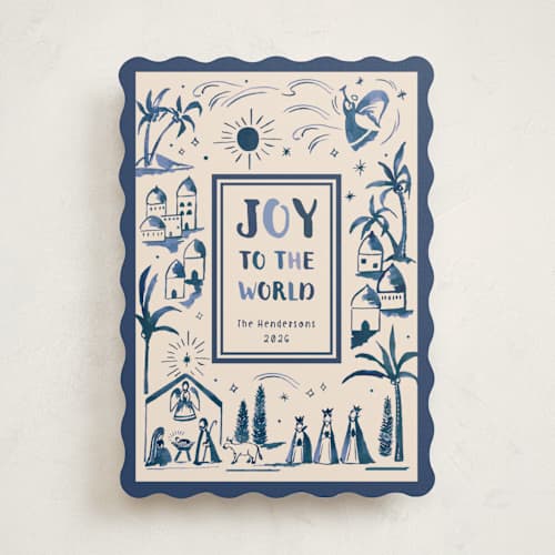 This is a blue jay non photo holiday cards with standard by Teju Reval called painted nativity printing on signature in standard
