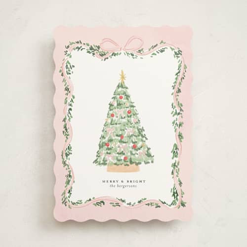 This is a blush non photo holiday cards with standard by Itsy Belle Studio called vintage bow tree printing on signature in standard