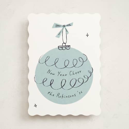 This is a frost non photo holiday cards with standard by Gwen Bedat called retro ornament printing on signature in standard