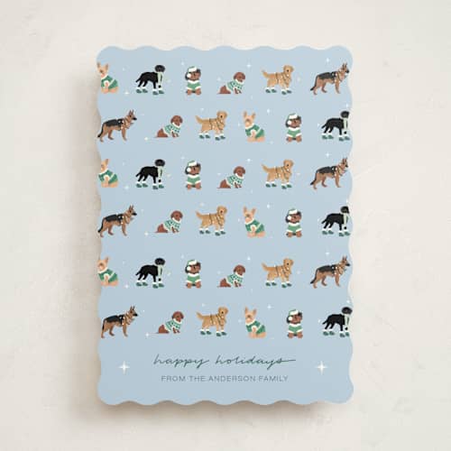 This is a ice non photo holiday cards with standard by tara berg called holiday dogs printing on signature in standard