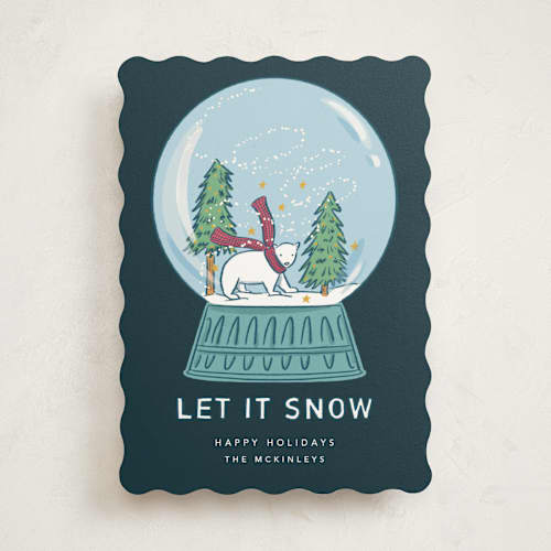 This is a polar plunge non photo holiday cards with standard by Lauren Jinhee called snow globe printing on signature in standard