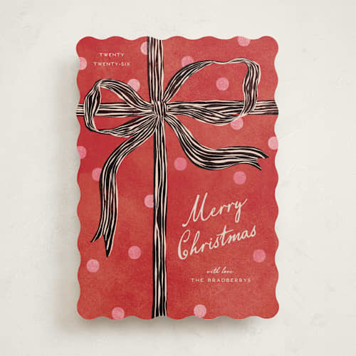 This is a holly non photo holiday cards with standard by Pixel and Hank called bow printing on signature in standard