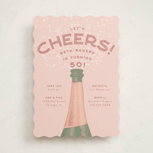 This is a rose party invitations with standard by Julie Hebert called let's cheers! printing on signature in standard