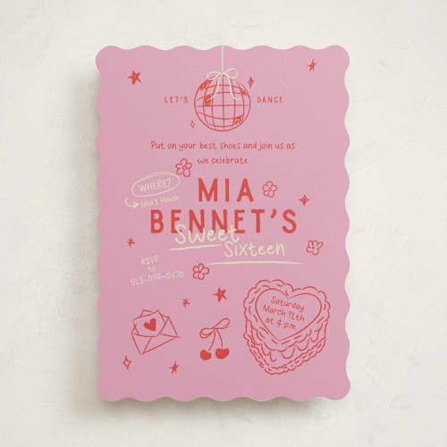 This is a pretty in pink sweet sixteen birthday party invitations with standard by Helena Vitto called dancing queen printing on signature in standard