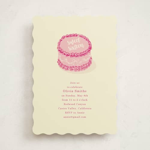 This is a cotton candy sweet sixteen birthday party invitations with standard by Baumbirdy called lambeth cake printing on signature in standard