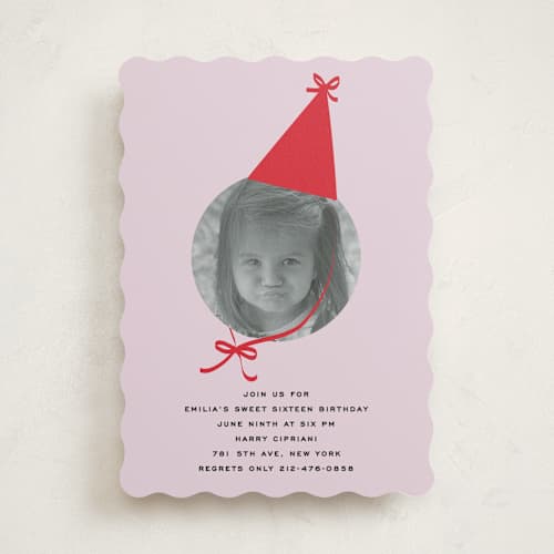 This is a ruby sweet sixteen birthday party invitations with standard by Jennifer Lew called birthday hat printing on signature in standard