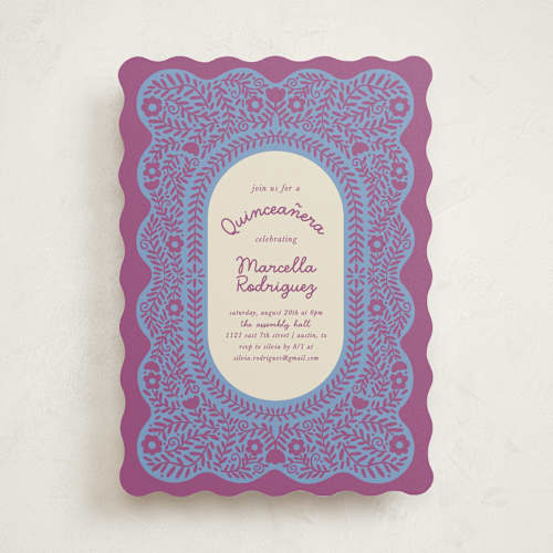 This is a orchid sweet sixteen birthday party invitations with standard by Kelly Watkins called wavy floral frame printing on signature in standard