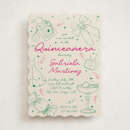 This is a grass sweet sixteen birthday party invitations with standard by Celine Nguyen called hand-drawn birthday fun printing on signature in standard