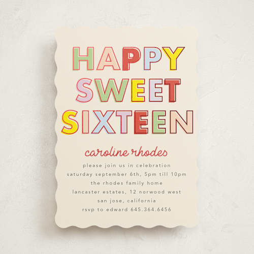 This is a cranberry sweet sixteen birthday party invitations with foil pressed by Baumbirdy called bold type printing on signature in standard